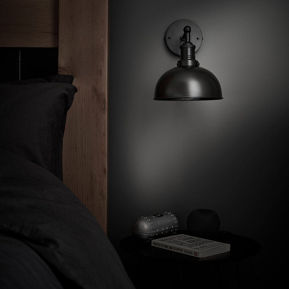 Black with Black Holder Brooklyn Dome Wall Light - 8 Inch - Industville BR-DWL8-BK-BKH