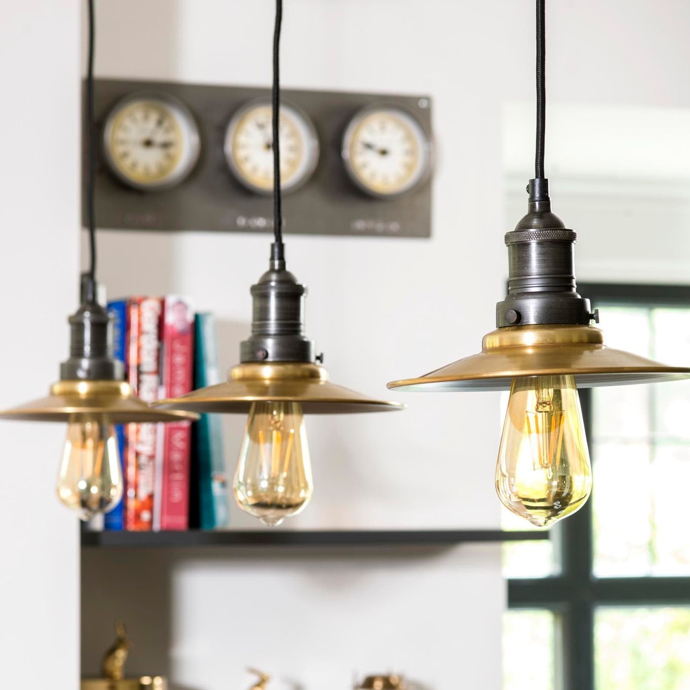 Brass with Pewter Holder Brooklyn Flat Pendant - 8 Inch - Industville BR-FP8-B-PH