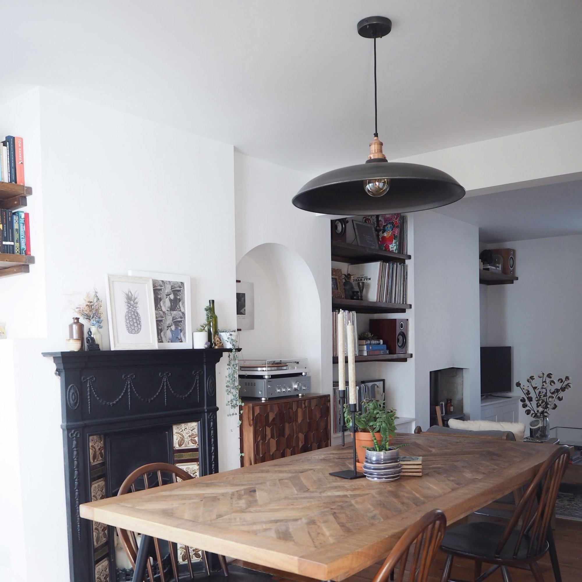 Brooklyn Giant Bowl Pendant in 24 Inch in Pewter with Brass Holder, Product Code  BR-GBP24-P-BH