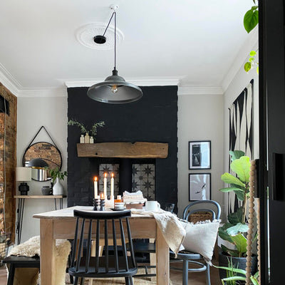 Brooklyn Giant Hat Pendant - 21 Inch - Pewter - Chain Holder - Dining Room Lights - Industville Lighting UK