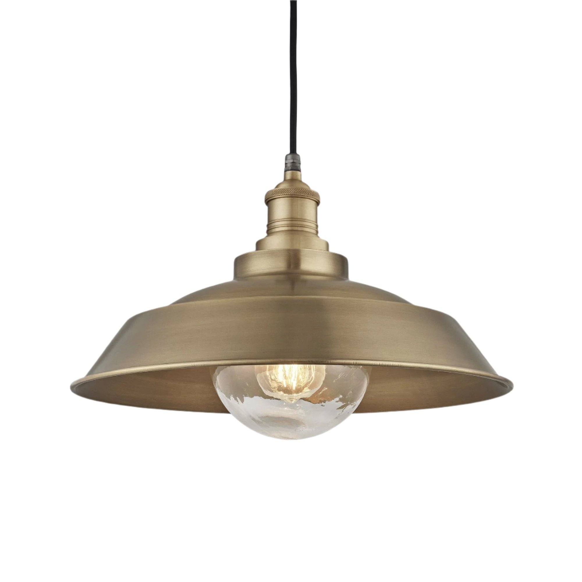 Brooklyn Outdoor & Bathroom Step Pendant in 16 Inch in Brass with a Brass Pendant Holder, Product Code BR-IP65-SP16-B-BH-GLG