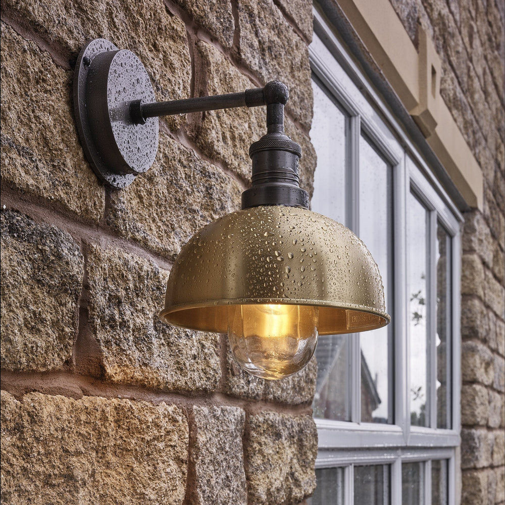Brass with Pewter Holder Brooklyn Outdoor & Bathroom Dome Wall Light - 8 Inch - BR-IP65-DWL8-B-PH