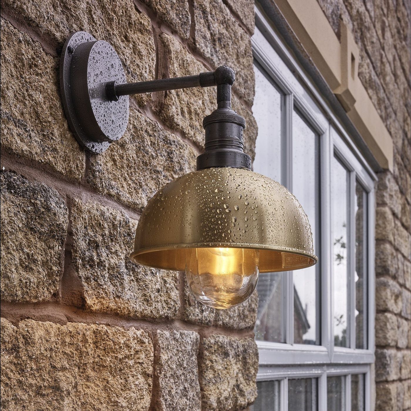 Brass with Pewter Holder Brooklyn Outdoor & Bathroom Dome Wall Light - 8 Inch - BR-IP65-DWL8-B-PH