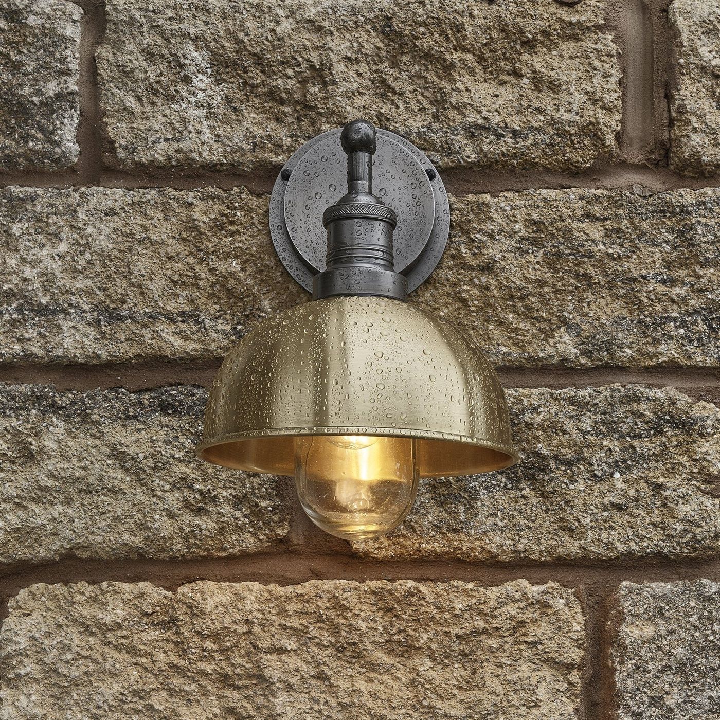 Brass with Pewter Holder Brooklyn Outdoor & Bathroom Dome Wall Light - 8 Inch - BR-IP65-DWL8-B-PH