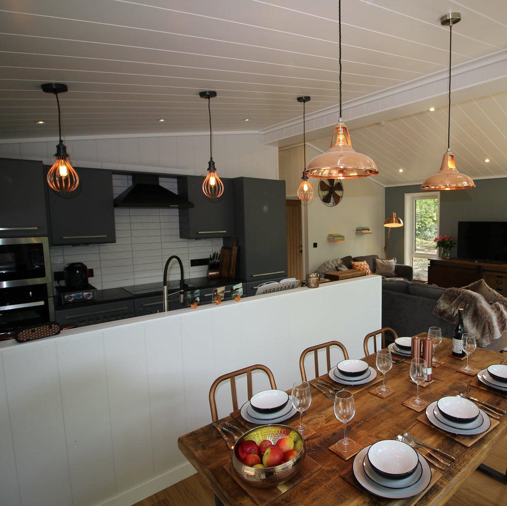 Copper Brooklyn Balloon Cage Pendant in 6 Inch with Black Holder, Product code is BR-BCP6-C-BKH