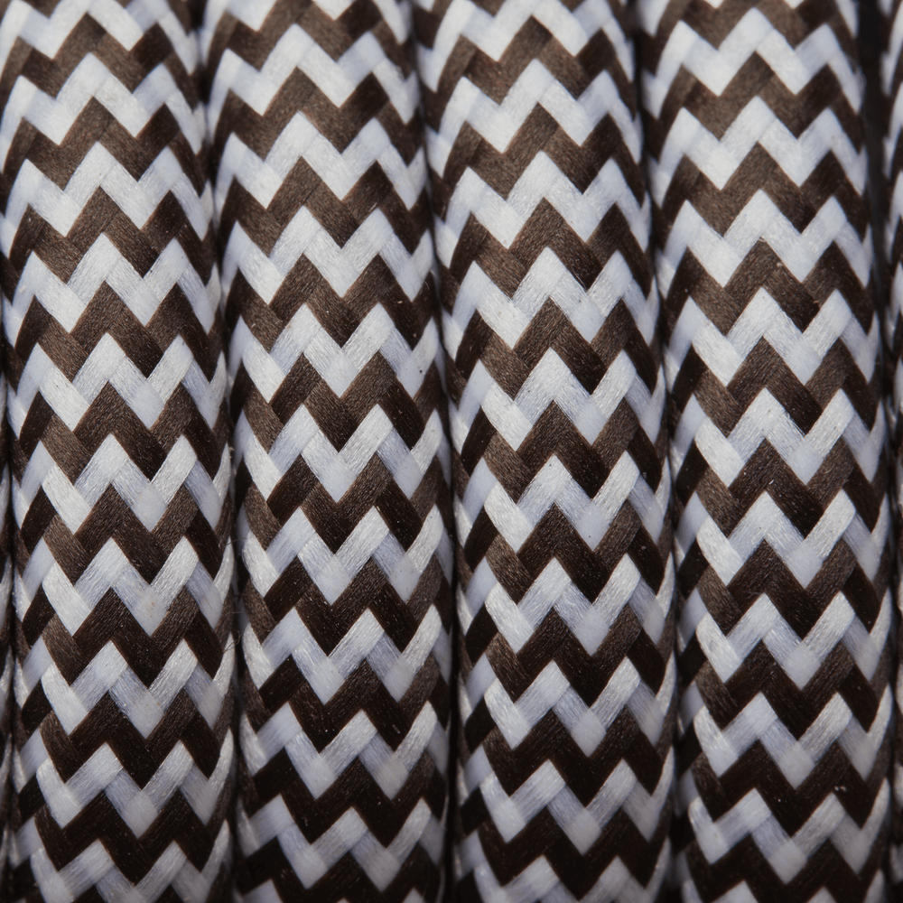 Brown & White Round Fabric Flex - Braided Cloth Cable Lighting Wire Industville FL-R-BRW