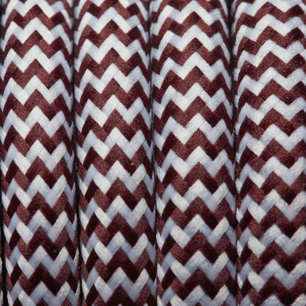 Burgundy & White Round Fabric Flex - Braided Cloth Cable Lighting Wire Industville FL-R-BUW