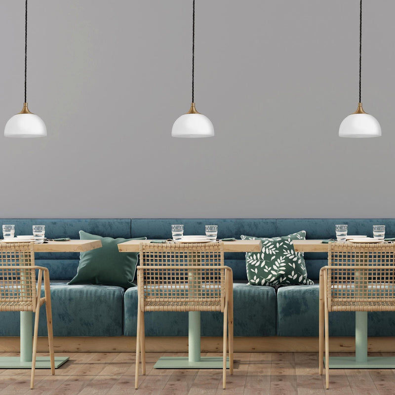 Chelsea Opal Glass Dome Pendant Light in 8 Inch with Brass Holder Industville Product Code CH-OGL-DP8-W-BH