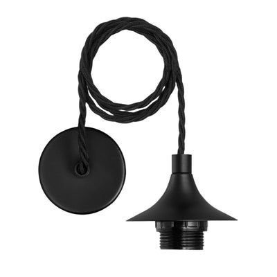 Black Chelsea Cord Set ES E27 Bulb Holder with 1 meter Fabric Flex and ceiling rose, Product code is CH-CS-BK