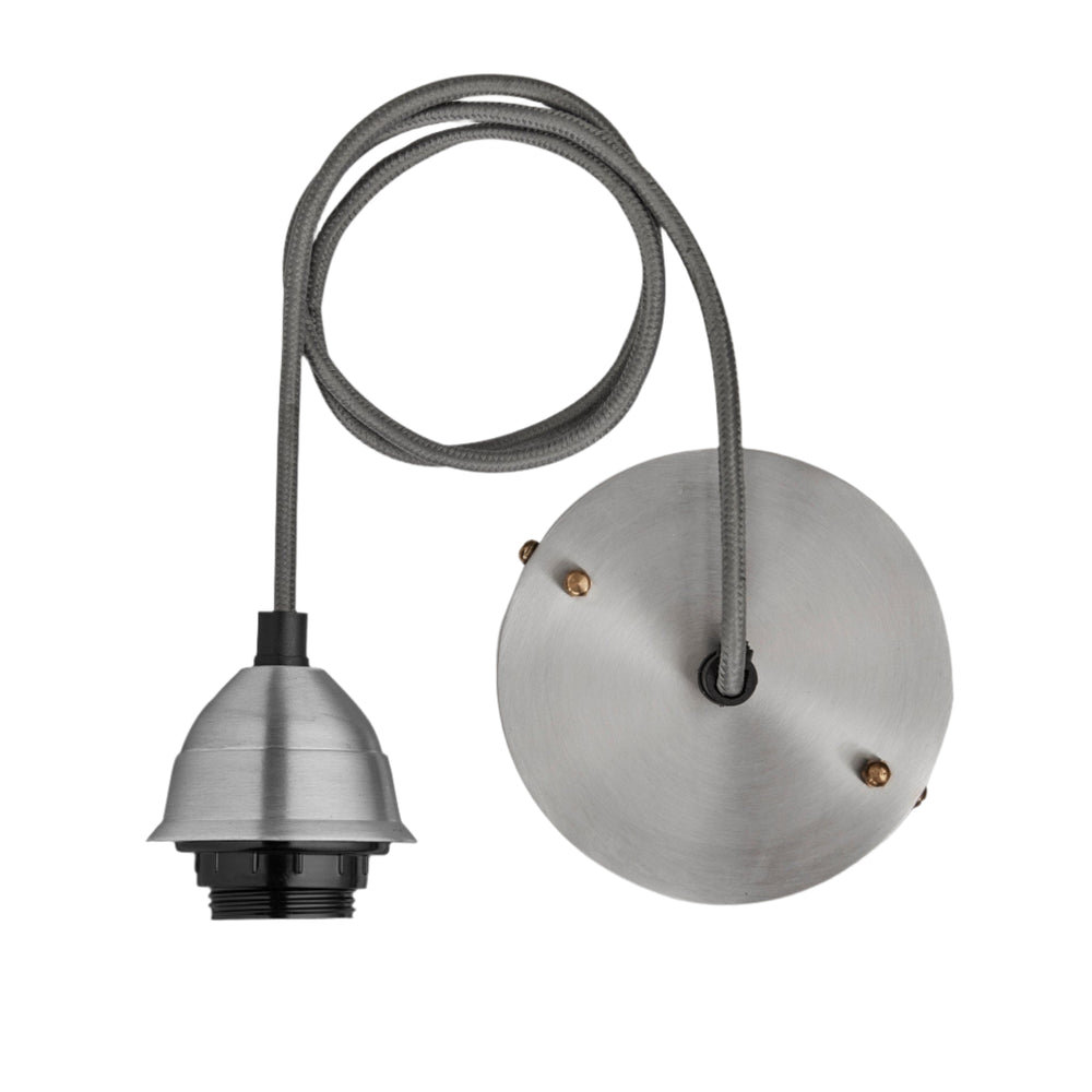 Old Factory Cord Set ES E27 Small Bulb Holder - Grey Flex - Light Pewter Holder Industville OF-SCS-GR-LP