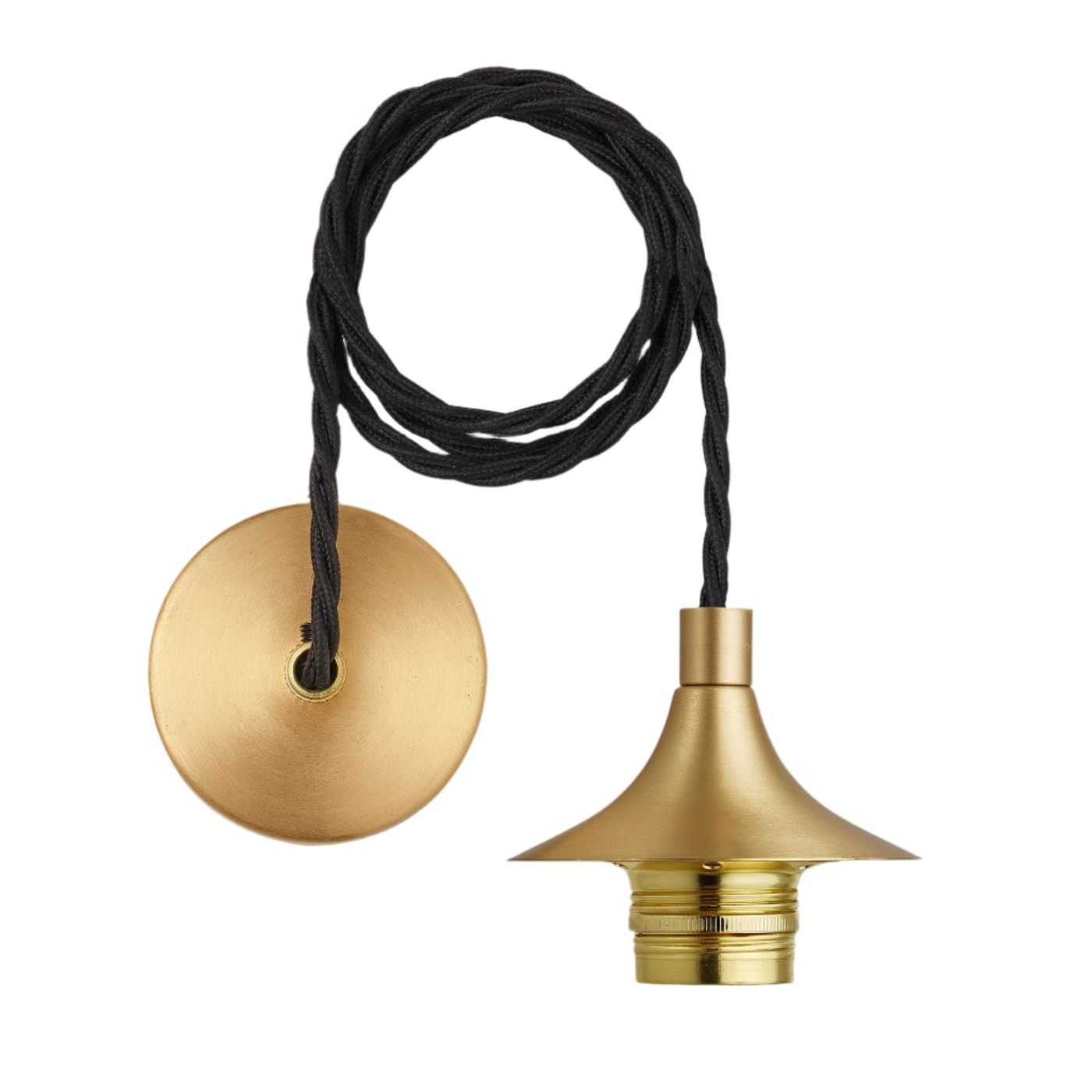 Brass Chelsea Cord Set ES E27 Bulb Holder with 1 meter Fabric Flex and ceiling rose, Product code is CH-CS-B