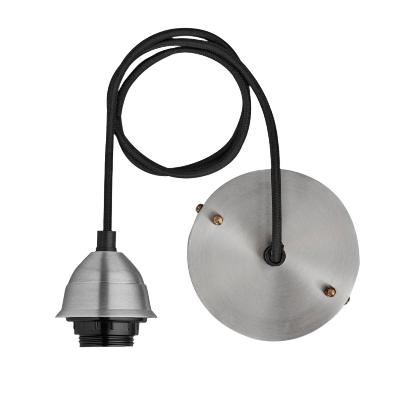 Old Factory Cord Set ES E27 Small Bulb Holder - Black Flex - Light Pewter Holder Industville OF-SCS-BK-LP