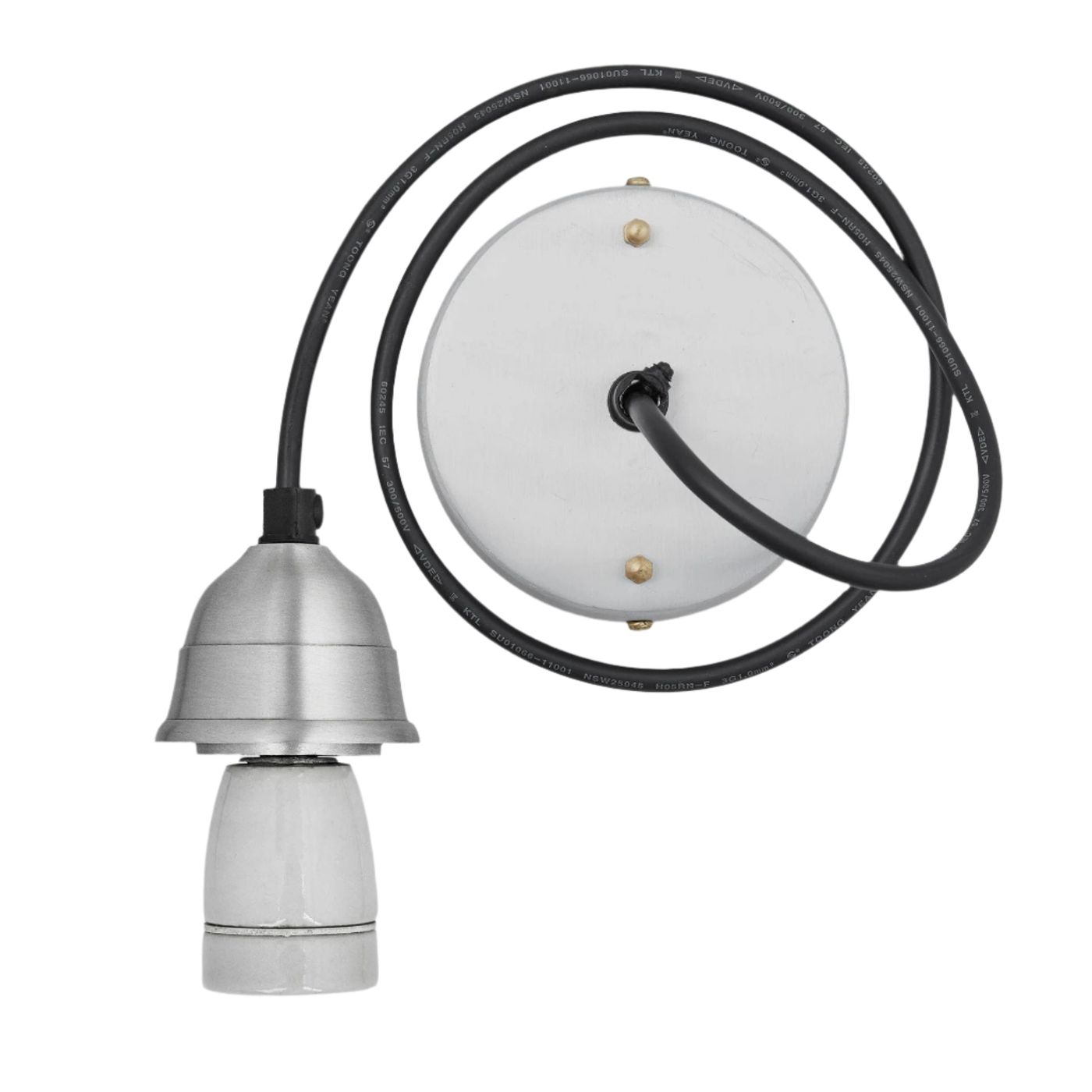 Old Factory Heat Cord Set ES E27 Small Bulb Holder - Black Flex - Light Pewter Holder Industville OF-HSCS-BK-LP