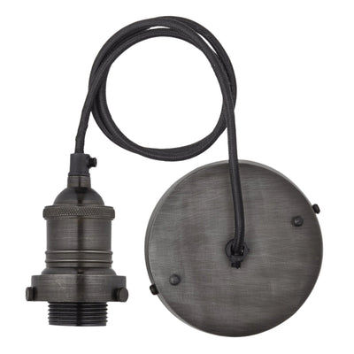 Pewter Brooklyn Cord Set ES E27 Bulb Holder with 1m Fabric Flex and with Ceiling Rose, Product Code is BR-CS-P