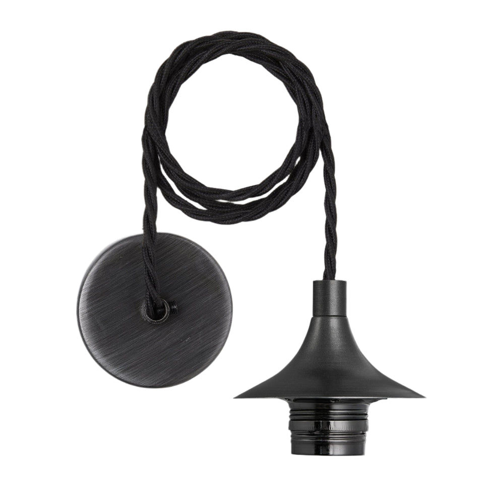 Pewter Chelsea Cord Set ES E27 Bulb Holder with 1 meter Fabric Flex and ceiling rose, Product code is CH-CS-P