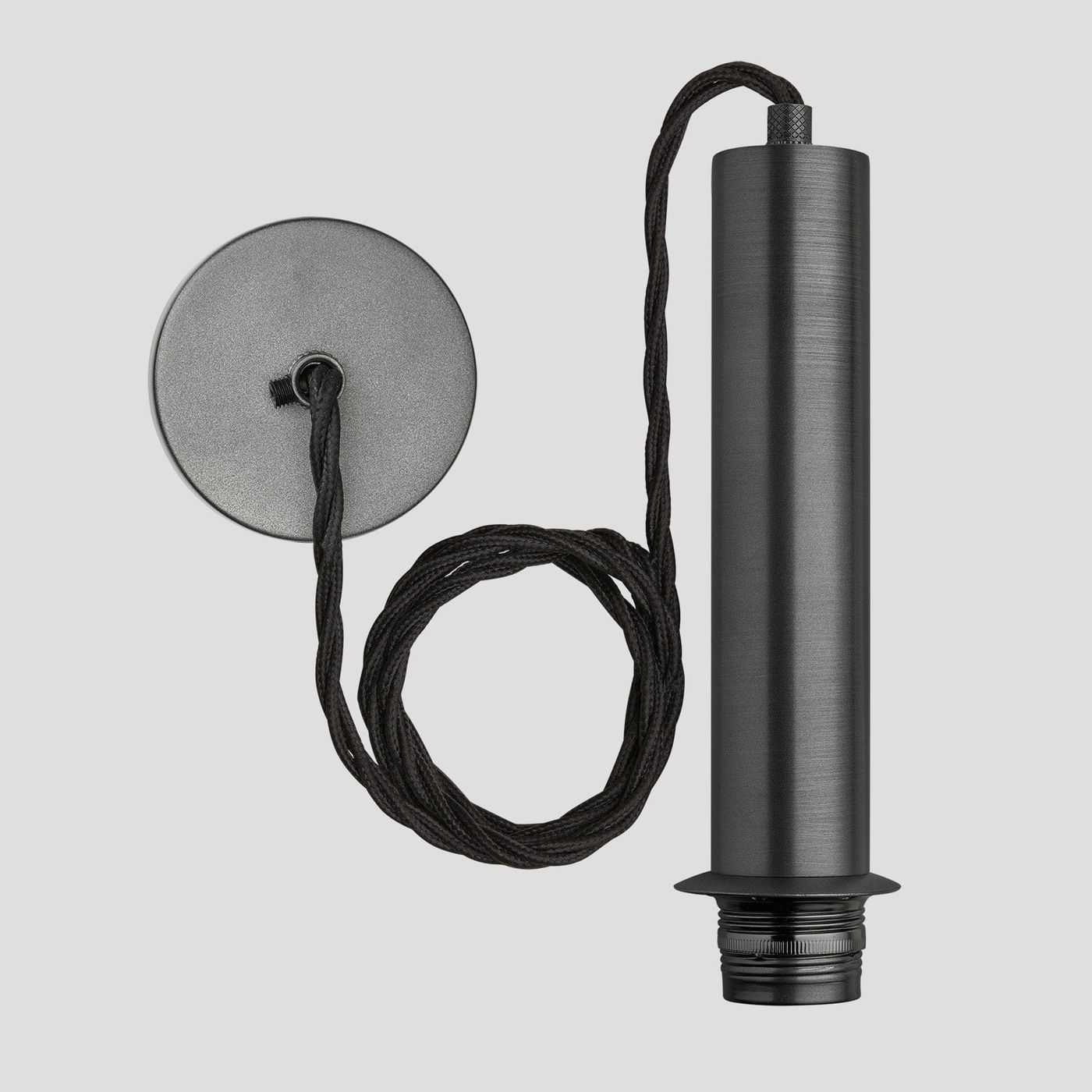 Sleek Cylinder Cord Set ES E27 Bulb Holder - Pewter ring - Fabric Flex - Pewter Industville SL-CY-CS-P