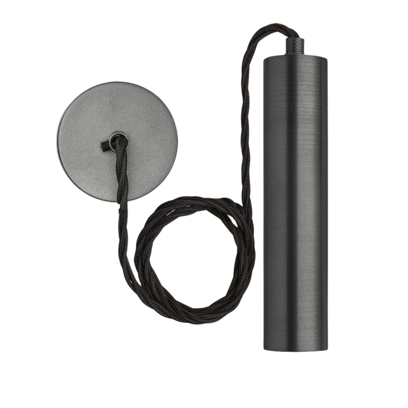 Sleek Edison Cylinder Cord Set ES E27 Bulb Holder - Pewter & Fabric Flex Industville SL-CY-ECS-P