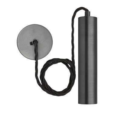 Sleek Edison Cylinder Cord Set ES E27 Bulb Holder - Pewter & Fabric Flex Industville SL-CY-ECS-P