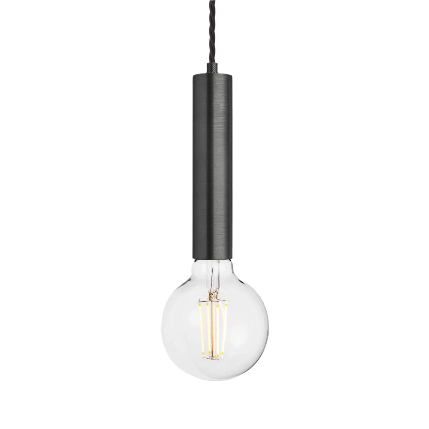 Sleek Edison Cylinder Cord Set ES E27 Bulb Holder - Pewter & Fabric Flex Industville SL-CY-ECS-P
