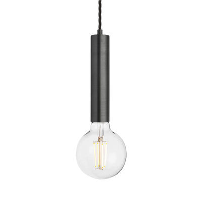 Sleek Edison Cylinder Cord Set ES E27 Bulb Holder - Pewter & Fabric Flex Industville SL-CY-ECS-P
