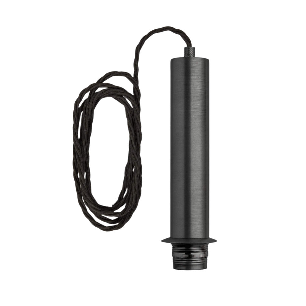 Sleek Cylinder Cord Set ES E27 Bulb Holder - Pewter ring - Fabric Flex - Pewter - 2m - Without Ceiling Rose Industville SL-CY-CS-P-2M-NCR