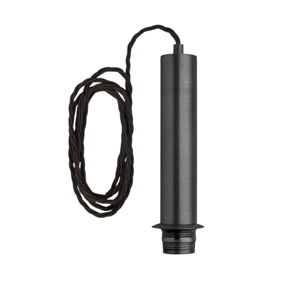 Sleek Cylinder Cord Set ES E27 Bulb Holder - Pewter ring - Fabric Flex - Pewter - 2m - Without Ceiling Rose Industville SL-CY-CS-P-2M-NCR