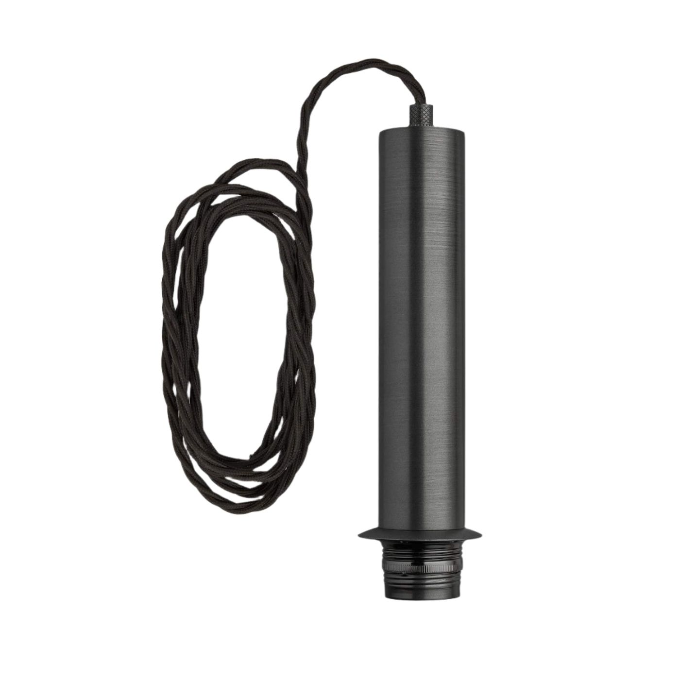 Sleek Cylinder Cord Set ES E27 Bulb Holder - Pewter ring - Fabric Flex - Pewter - 2m - Without Ceiling Rose Industville SL-CY-CS-P-2M-NCR