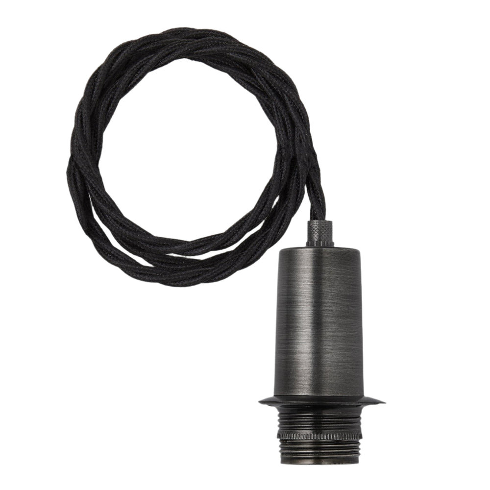 Sleek Edison Cord Set ES E27 Bulb Holder - Pewter Ring & Fabric Flex - 2m - Without Ceiling Rose Industville SL-ECS-P-2M-NCR