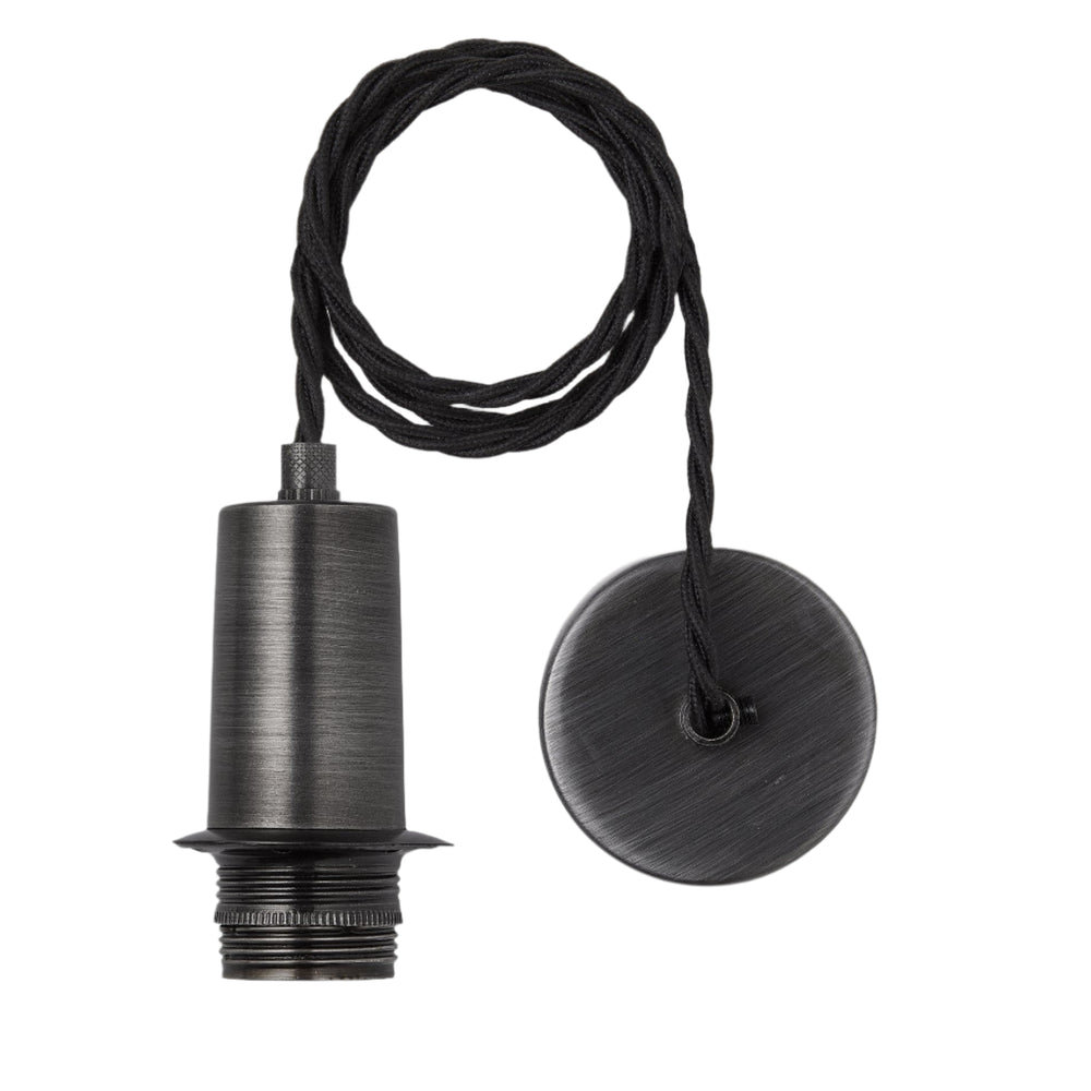Sleek Edison Cord Set ES E27 Bulb Holder - Pewter Ring & Fabric Flex Industville SL-ECS-P