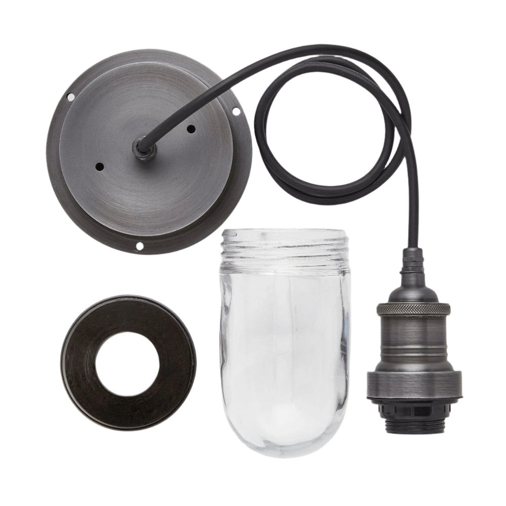 Brooklyn Outdoor & Bathroom Step Pewter Pendant Holder with Tube Glass, Product Code BR-IP65-SP16-B-PH