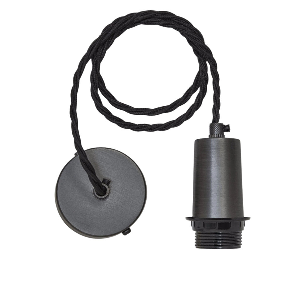 Sleek Edison Cord Set ES E27 Bulb Holder - Pewter & Fabric Flex Industville SL-EBH-P