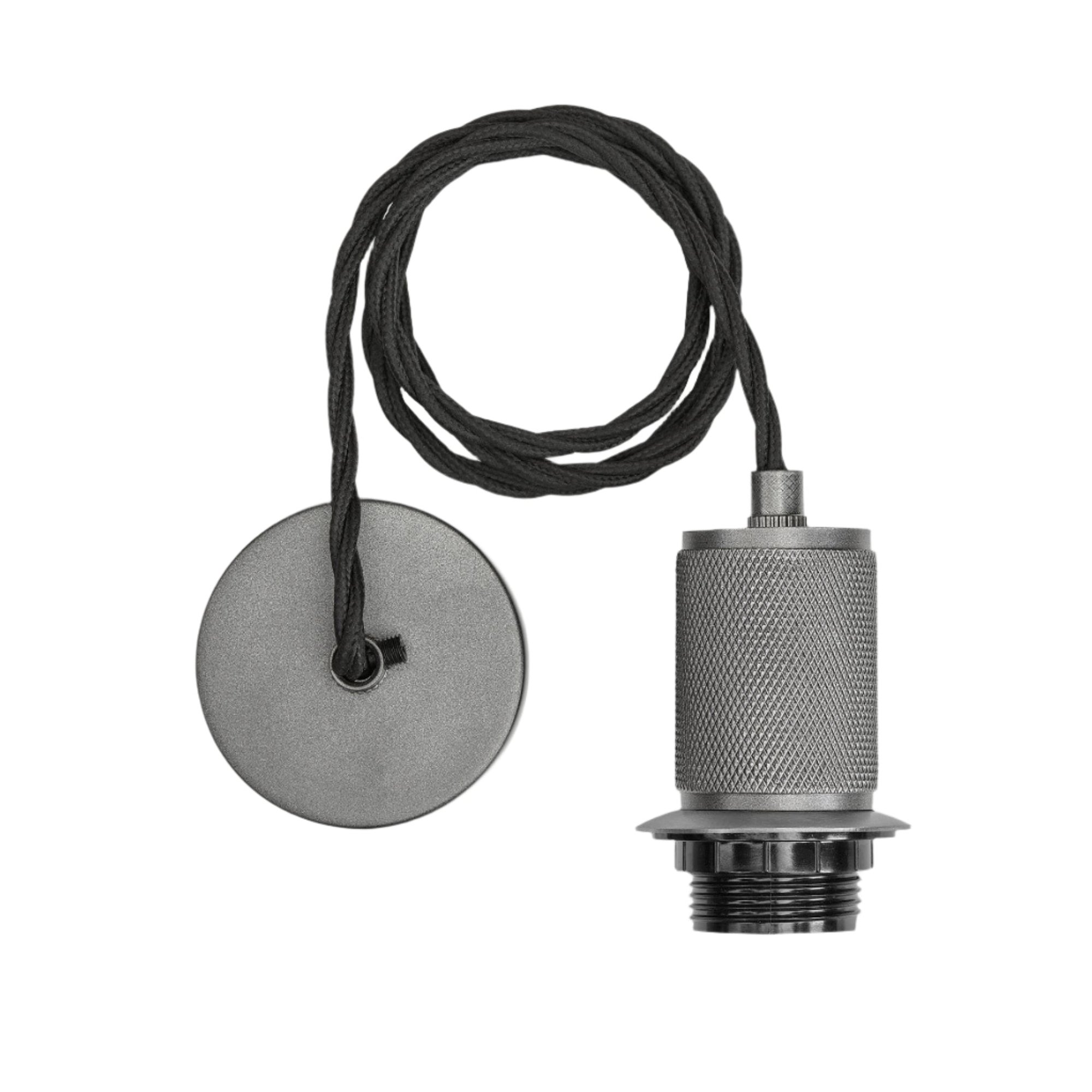 Pewter Knurled Dome Pendant Holder - 13 Inch - Industville
