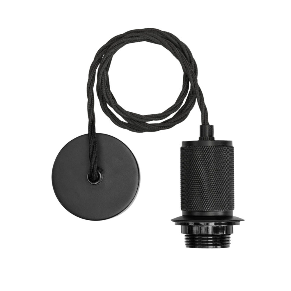 Black Knurled Cone Pendant Light Holder - 7 Inch