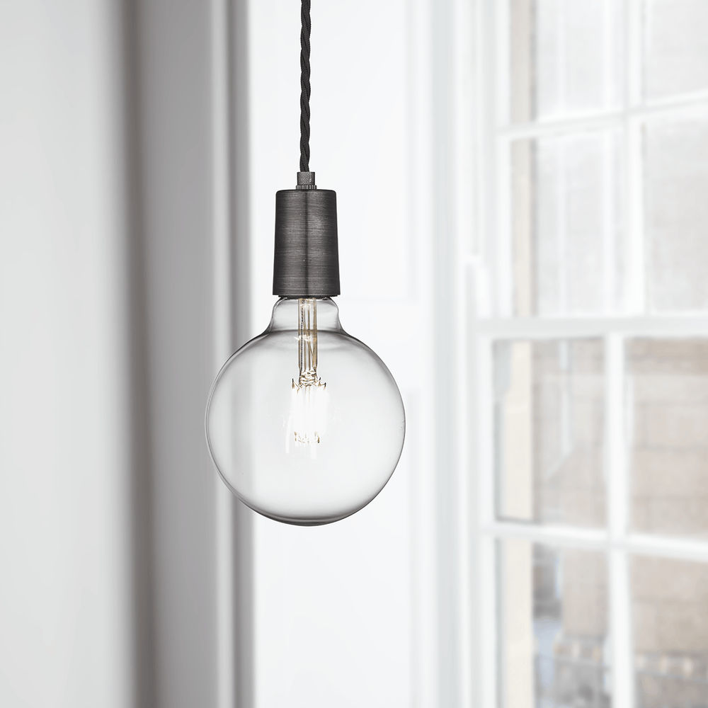 Pewter Sleek Edison Pendant Light with Bulbs displayed