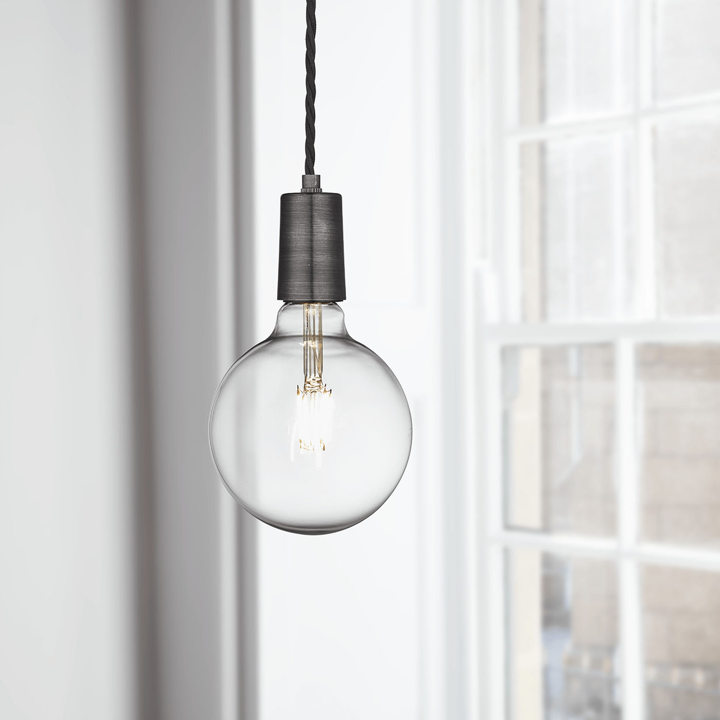 Pewter Sleek Edison Pendant Light with Bulbs displayed