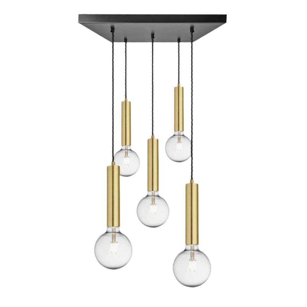Sleek Cylinder 5 Wire Square Cluster Lights - Brass Industville SL-CY-5WSQCL-B