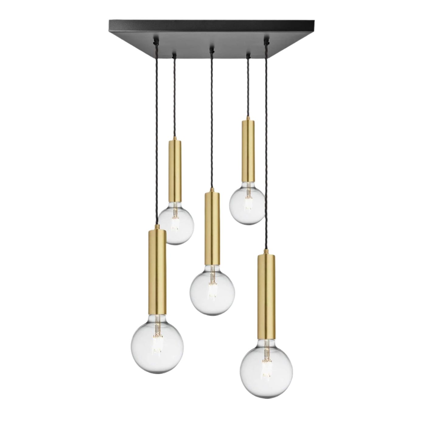 Sleek Cylinder 5 Wire Square Cluster Lights - Brass Industville SL-CY-5WSQCL-B