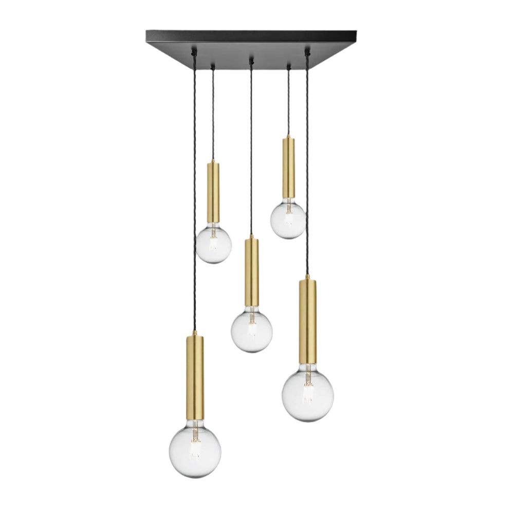 Sleek Cylinder 5 Wire Square Cluster Lights - Brass Industville SL-CY-5WSQCL-B