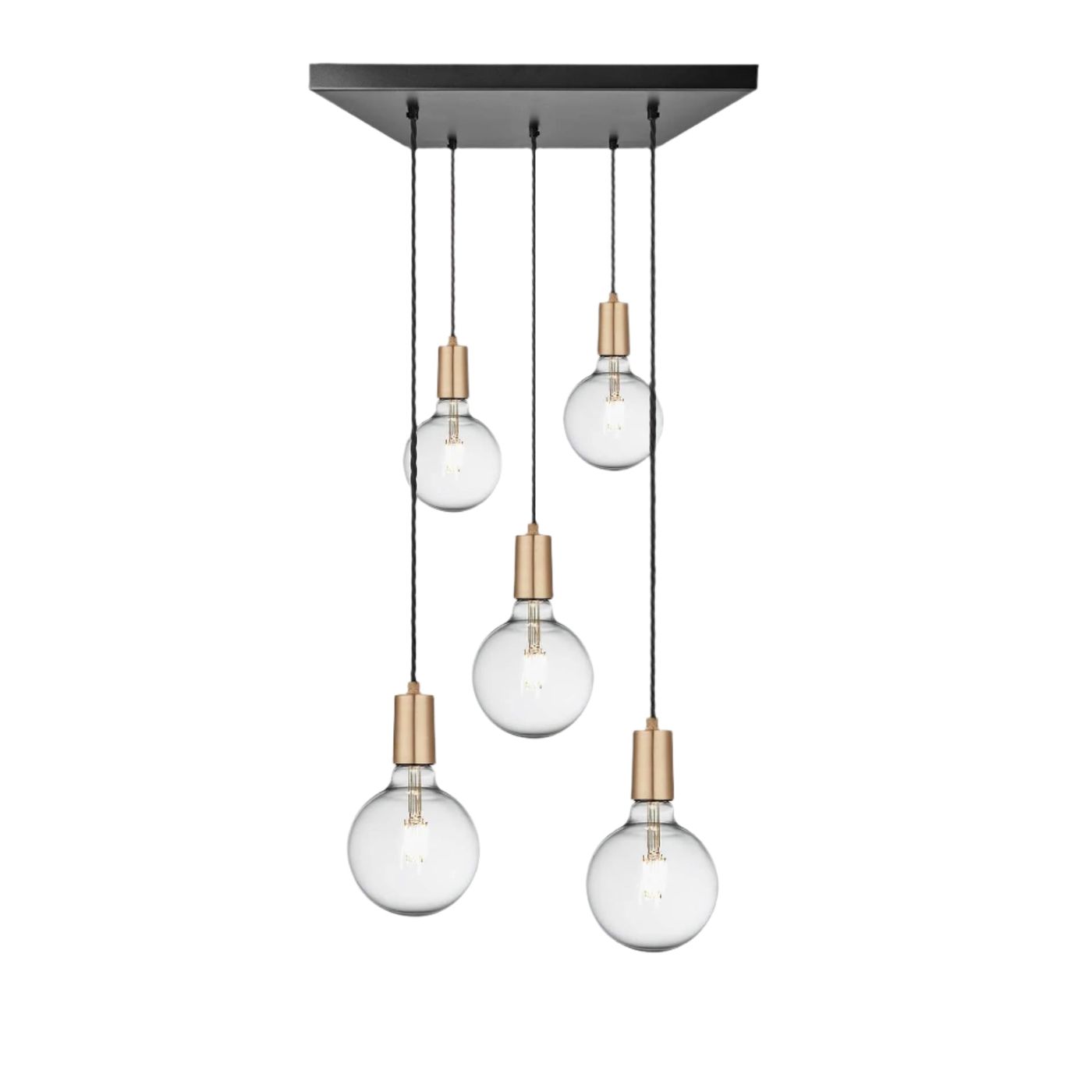 Brass Square Sleek Edison Cluster Lights - 5 Wire - Industville SL-E-5WSQCL-B