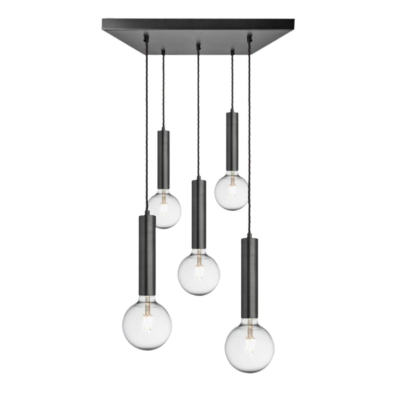 Sleek Cylinder 5 Wire Square Cluster Lights - Pewter Industville SL-CY-5WSQCL-P