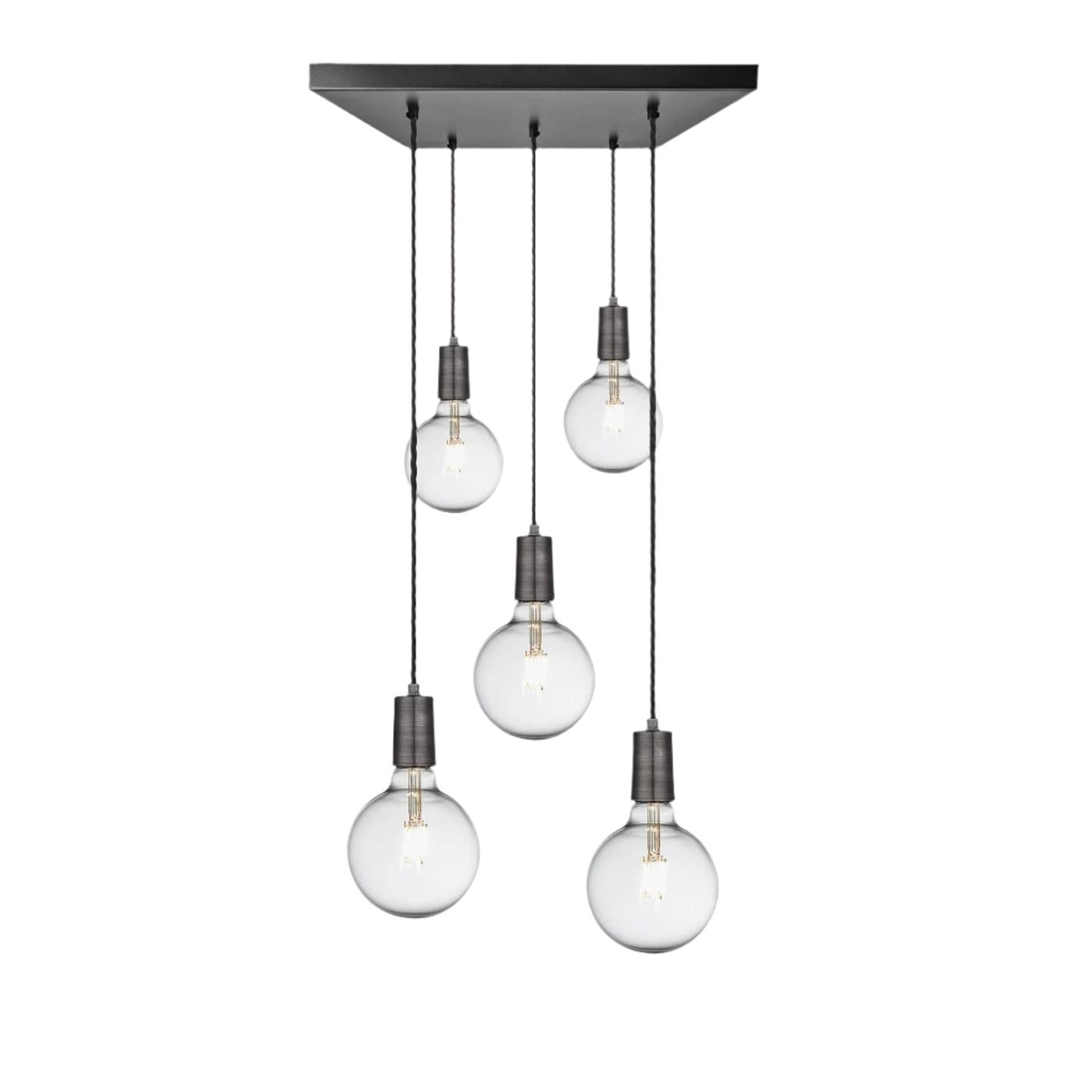 Pewter Square Sleek Edison Cluster Lights - 5 Wire - Industville SL-E-5WSQCL-P