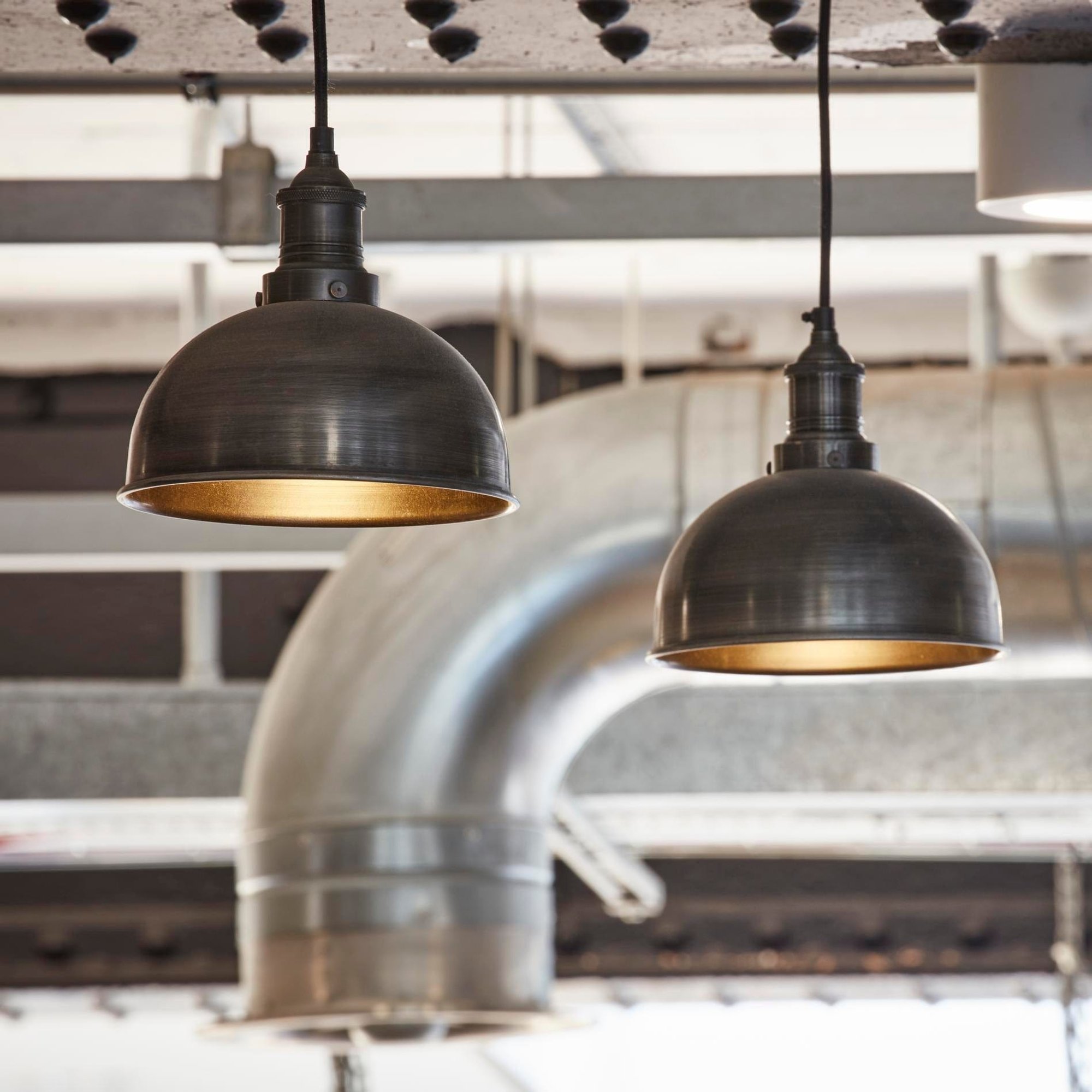 Pewter and Brass with Pewter Holder Brooklyn Dome Pendant - 8 Inch - Industville BR-DP8-BP-PH