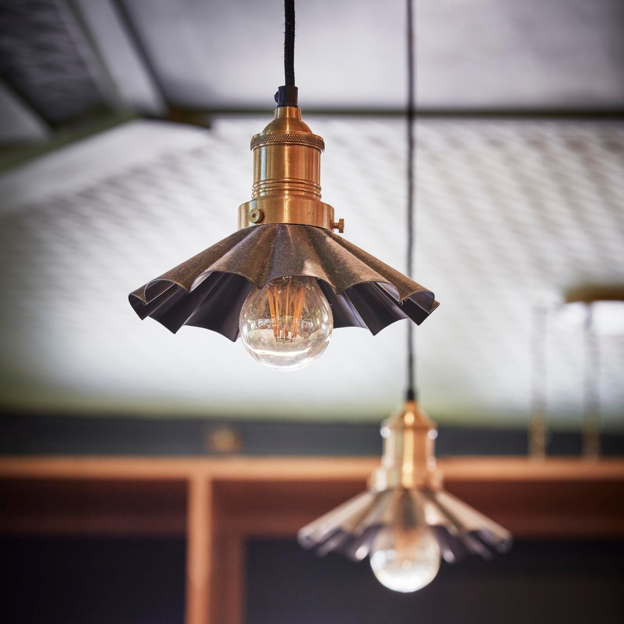 Pewter with Brass Holder Brooklyn Umbrella Pendant - 8 Inch - BR-UP8-P-BH