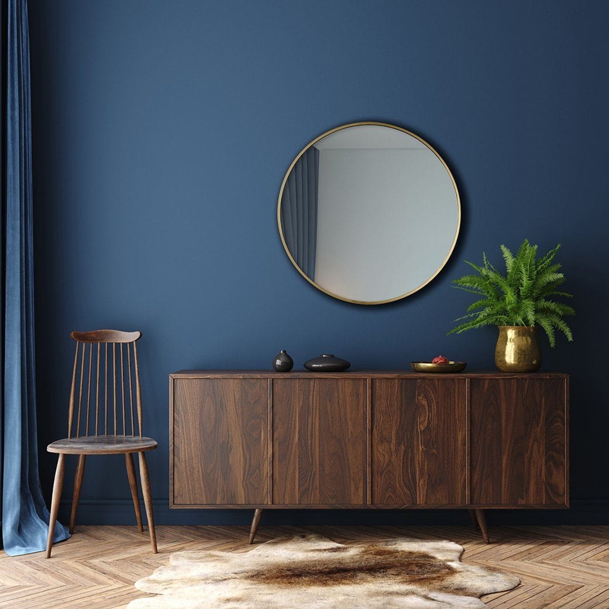 Urban Round Wall Mirror - 31 Inch - Brass Frame Industville UR-R-WM31-B