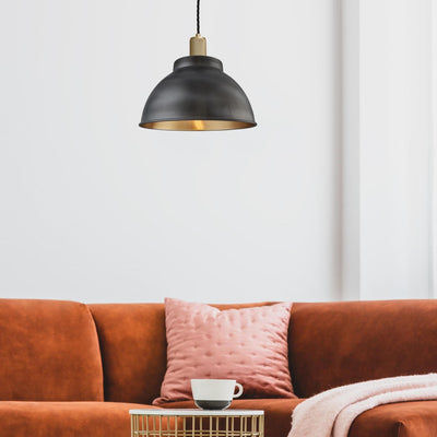 Pewter & Brass with Brass Holder Knurled Dome Pendant - 13 Inch -  Industville KN-DP13-BP-BH
