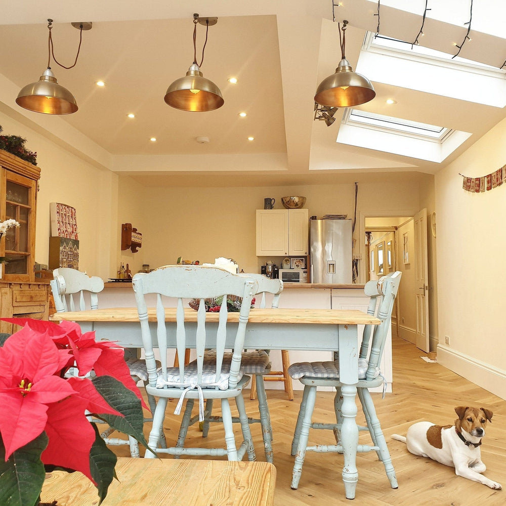 Brass with Pewter Holder Old Factory Pendant - 12 inch - Industville OF-P12-B-LPH