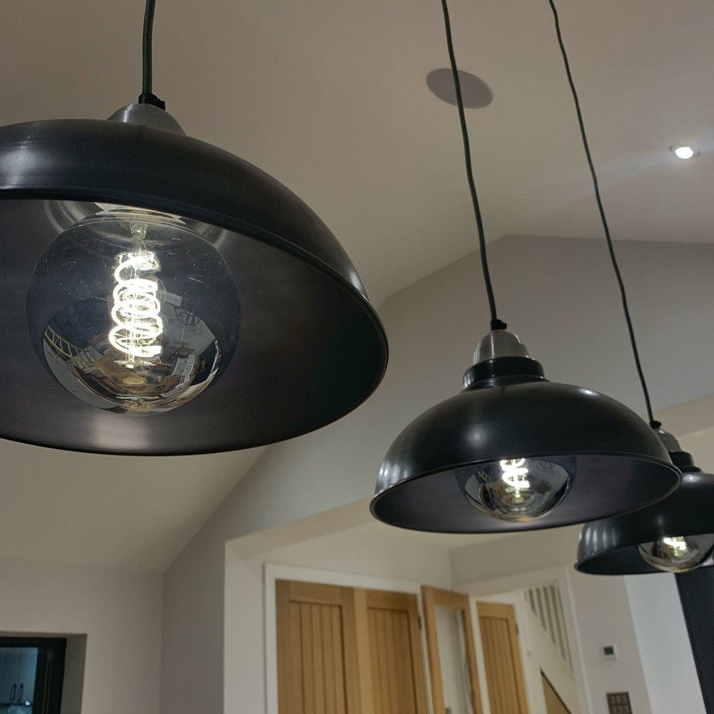 Pewter with Light Pewter Holder Old Factory Pendant - 12 inch - Industville OF-P12-P-LPH