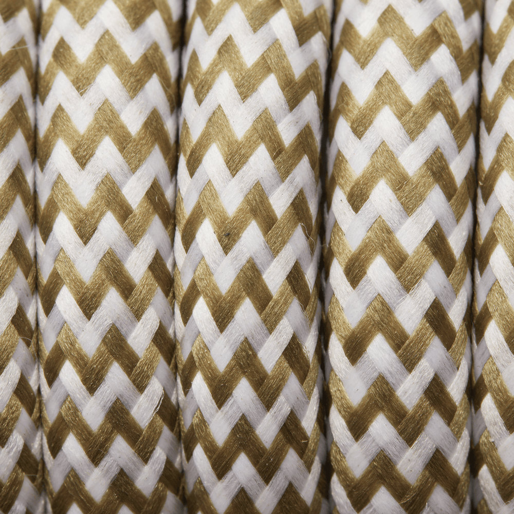 Olive & White Round Fabric Flex - Braided Cloth Cable Lighting Wire Industville FL-R-OLW