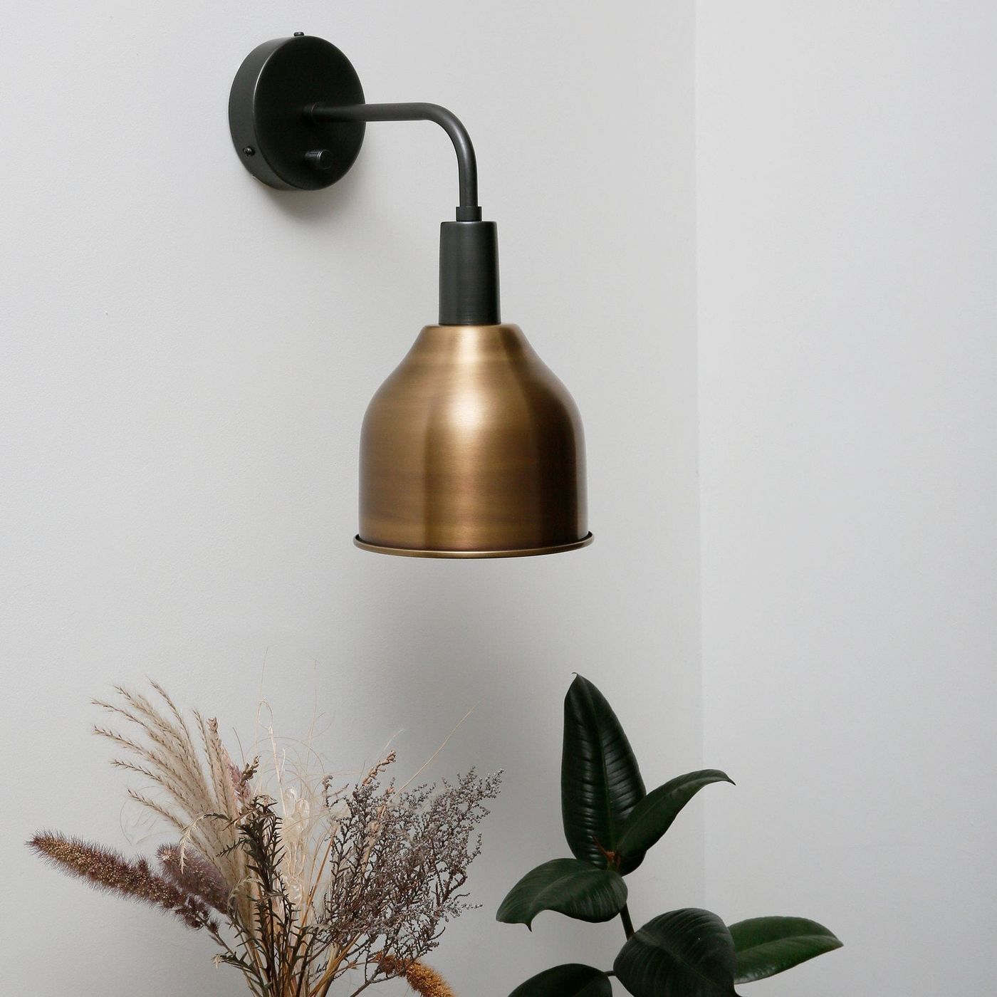 Brass Sleek 7 Inch Cone Wall Light with Pewter Holder Product Code SL-CWL7-B-PH