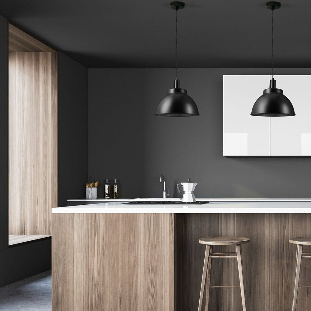 Black Sleek Dome Pendant in 13 Inch with Black Holder - Product Code SL-DP13-BK-BKH
